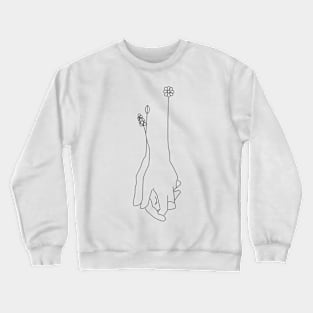 Minimalistic Linear Loving Hands with Flowers Crewneck Sweatshirt